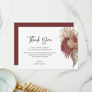 Bohemian Pampas Grass Baby Shower Thank You Card