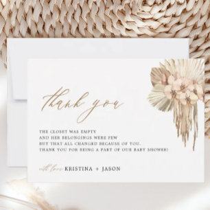 Bohemian Pampas Grass Baby Shower Thank You Cards