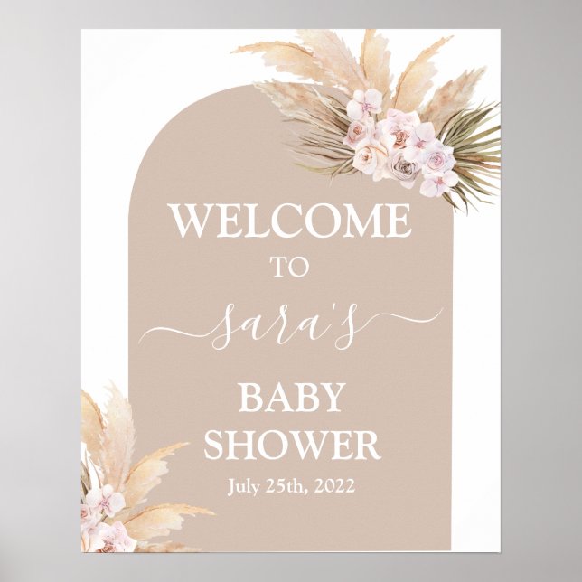 Bohemian Pampas Grass Baby Shower Welcome sign (Front)