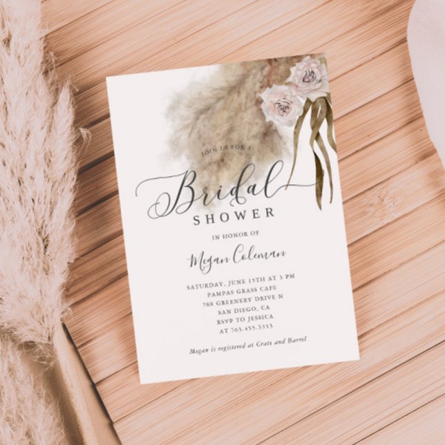 Bohemian Pampas Grass Bridal Shower  Invitation (Creator Uploaded)