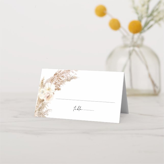 Bohemian Pampas Grass Desert Wedding Guest Name Place Card (Front)