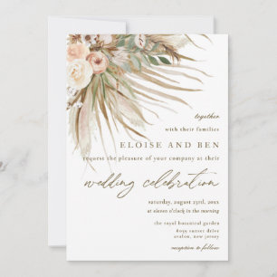 Bohemian Pampas Grass Earthy Tones Floral Wedding  Invitation
