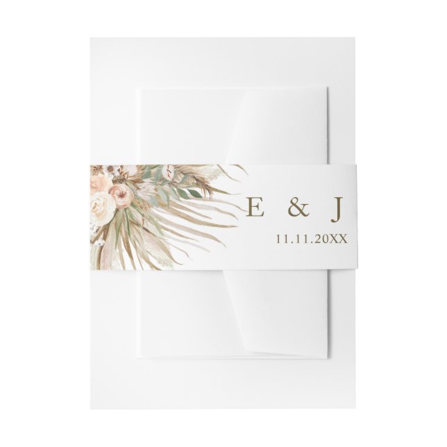 Bohemian Pampas Grass Earthy Tones Floral Wedding  Invitation Belly Band (Front Example)