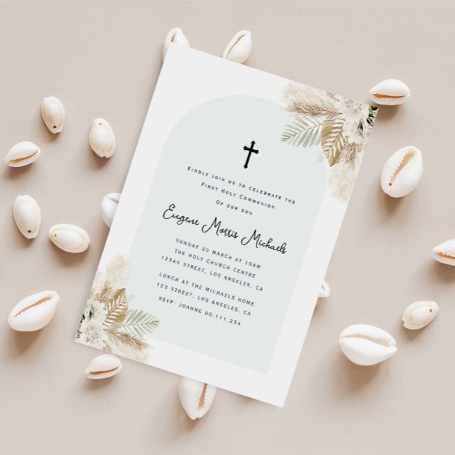 bohemian pampas grass first communion invitation (Creator Uploaded)