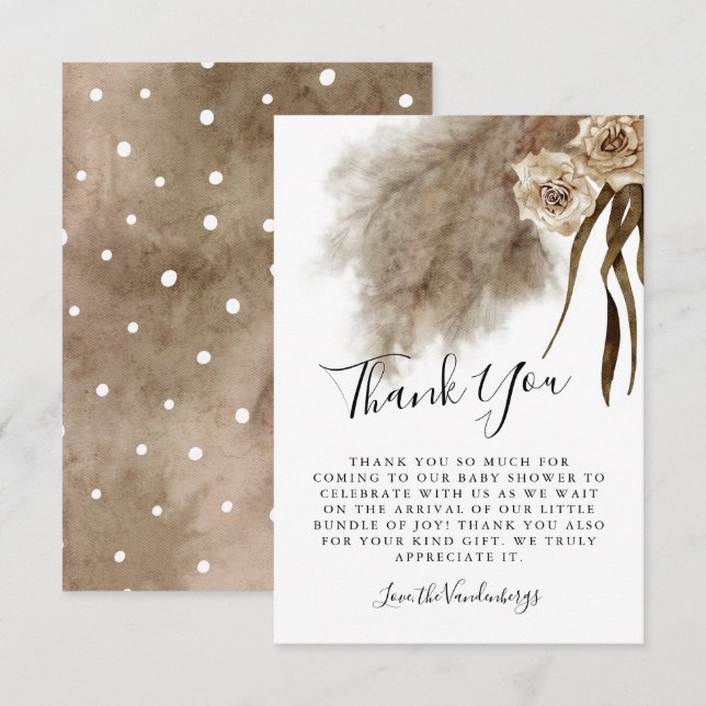Bohemian Pampas Grass Floral Fall Baby Shower Thank You Card (Front/Back)