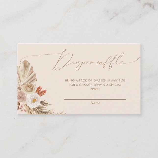 Bohemian Pampas Grass Gender Neutral Diaper Raffle Enclosure Card (Front)