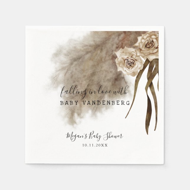 Bohemian Pampas Grass Greenery Baby Shower Napkin (Front)