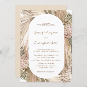 Bohemian Pampas Grass Ivory Earthy Wedding Invitation