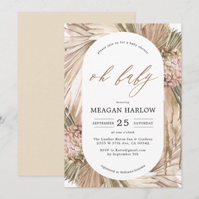 Bohemian Pampas Grass Oh Baby Shower Invitation (Front/Back)