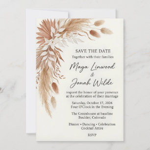 Bohemian Pampas Grass & Palm Sun Watercolor Invitation