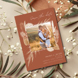 Bohemian Pampas Grass Photo Wedding  Save The Date<br><div class="desc">Earthy and free-spirited Bohemian wedding save the date features your photo and wedding details in a beautiful rust colour with pampas grass and flowers design. There's a wildness and laid-back freedom at the core of all things bohemian and this save the date will set the tone perfectly for your big...</div>