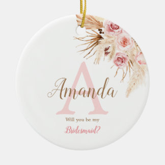 Bohemian Pampas Grass Pink Bridal Bridesmaid Ceramic Tree Decoration