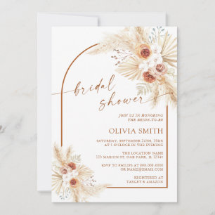 Bohemian Pampas Grass Terracotta Bridal Shower Invitation