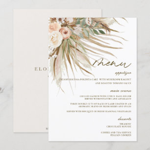 Bohemian Pampas Grass Wedding Bridal Shower Menu