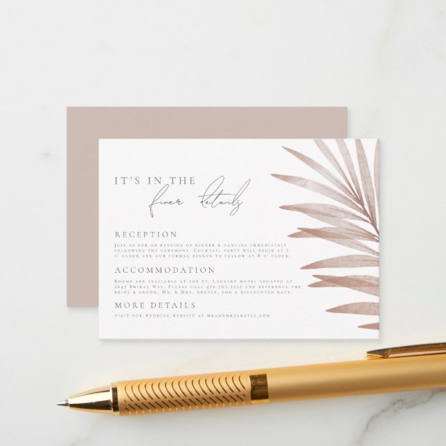 Bohemian Pampas Grass Wedding Details Enclosure Card (Front/Back In Situ)