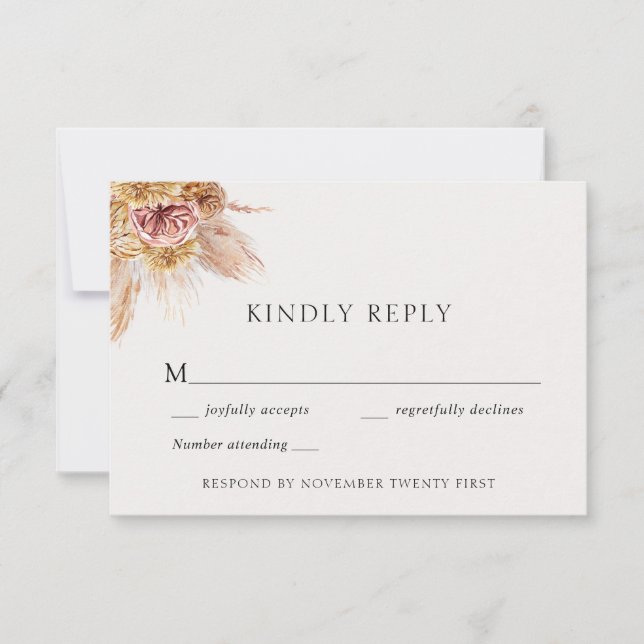 Bohemian Pampas Grass Wedding Response Card (Front)