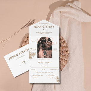 Bohemian pampas photo all in one wedding invitation