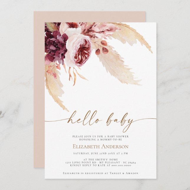 Bohemian Pampas Tropical Desert Grass Baby Shower Invitation (Front/Back)