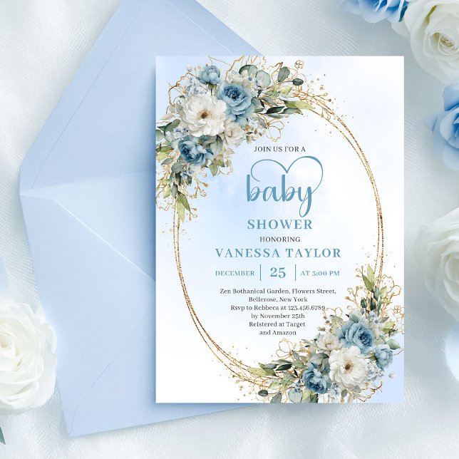 Bohemian Pastel Blue Floral Baby Shower Invitation (Bohemian Pastel Blue Floral Baby Shower Invite.........)