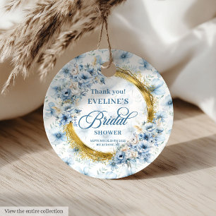 Bohemian Pastel Blue Gold Glitter Floral Shower Favour Tags