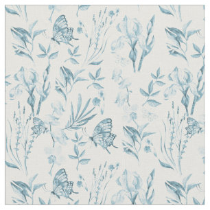 Bohemian pastel blue vintage butterfly floral fabric