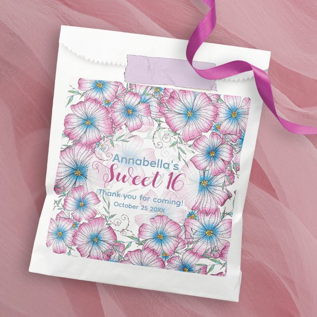 Bohemian Pastel Floral Pink Blue Sweet 16 Favour Bags (Creator Uploaded)