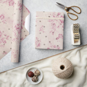 Bohemian pastel pink stripes floral polka dots wrapping paper