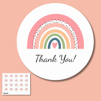 Bohemian Pastel Rainbow with Heart Thank You Classic Round Sticker