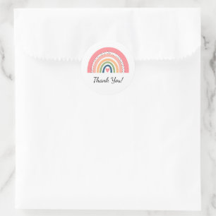 Bohemian Pastel Rainbow with Heart Thank You  Classic Round Sticker