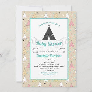 Bohemian Pastel Teepees & Arrows Baby Shower Invitation