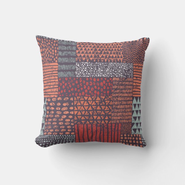 Bohemian patchwork: hand-drawn seamless design. cushion (Front)