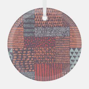 Bohemian patchwork: hand-drawn seamless design. glass tree decoration