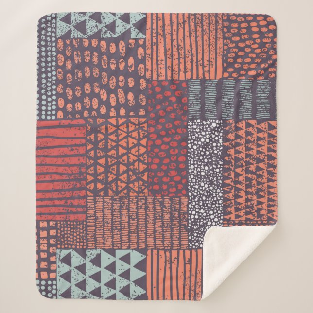 Bohemian patchwork: hand-drawn seamless design. sherpa blanket (Front)