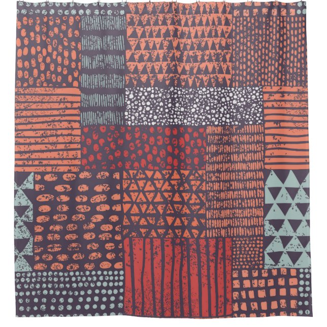 Bohemian patchwork: hand-drawn seamless design. shower curtain (Front)