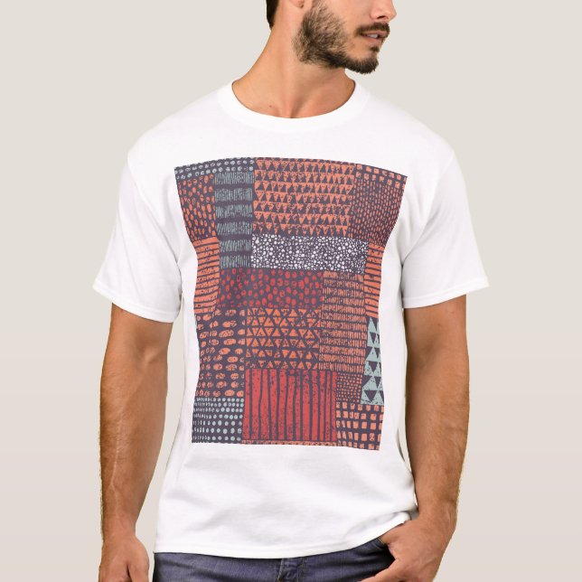 Bohemian patchwork: hand-drawn seamless design. T-Shirt (Front)