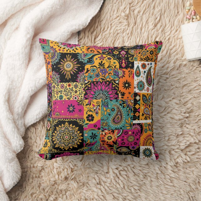 Bohemian Patchwork Mandala and Paisley Pattern Cushion (Blanket)