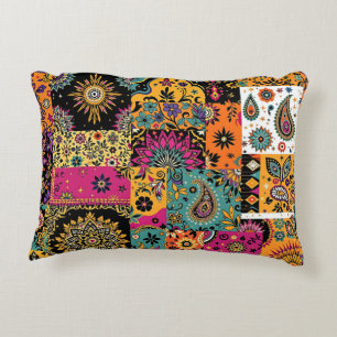 Bohemian Patchwork Mandala and Paisley Pattern Decorative Cushion