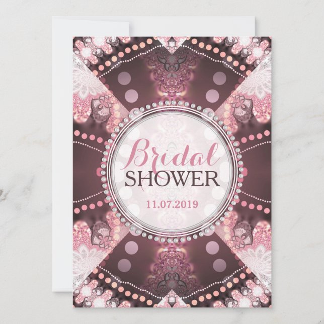 Bohemian Patchwork Pink Bridal Shower Invites (Front)