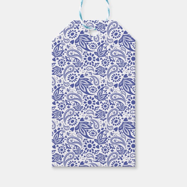 Bohemian Pattern Blue White Gift Tags (Front)