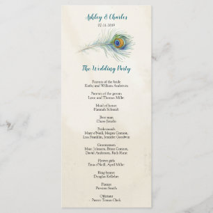 Bohemian Peacock Feather Teal Wedding Rackcard Programme