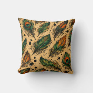 Bohemian Peacock Feathers Pattern Cushion