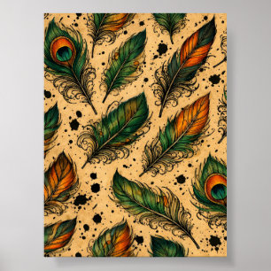 Bohemian Peacock Feathers Pattern Poster