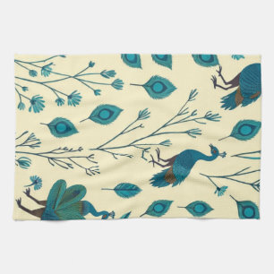 Bohemian Peacock Floral Design Tea Towel