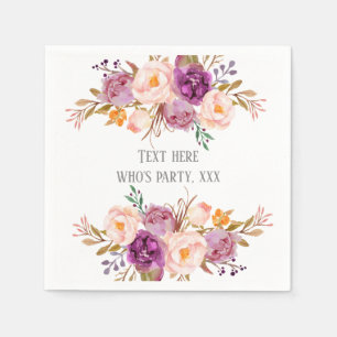 bohemian, peony, purple floral, flowers, boho napkin