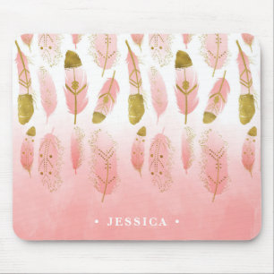 Bohemian Pink and Gold Feathers Ombre Mousepad