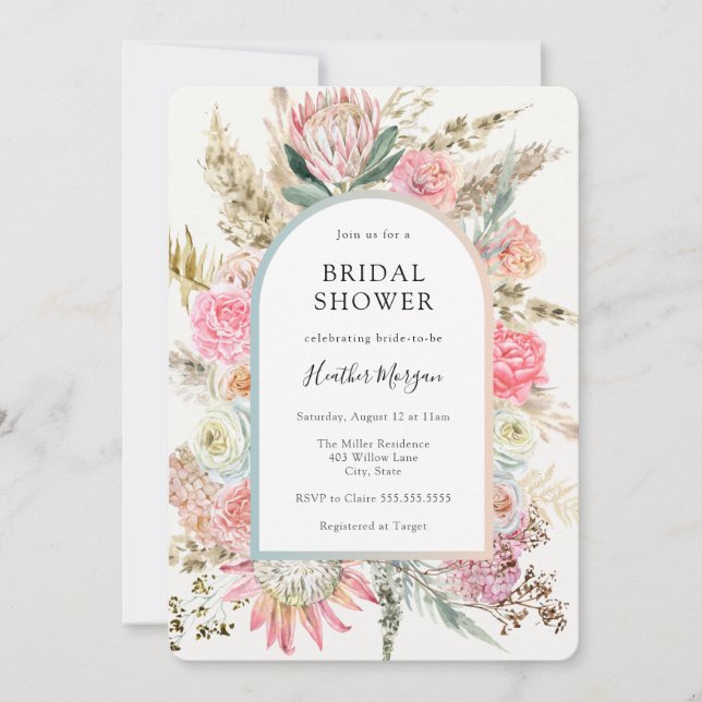 Bohemian Pink Floral Bridal Shower Invitation (Front)