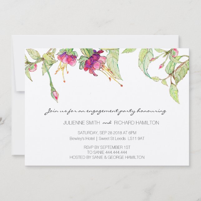 Bohemian Pink Floral Engagement Party Invitation (Front)
