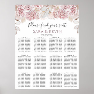 Bohemian Pink Flowers Wedding Seating Charts