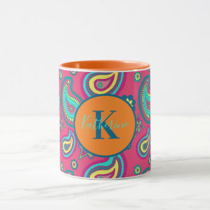 Bohemian Pink Paisley Pattern Custom Name Monogram Mug