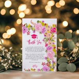 Bohemian pink roses wildflowers spring graduation thank you card